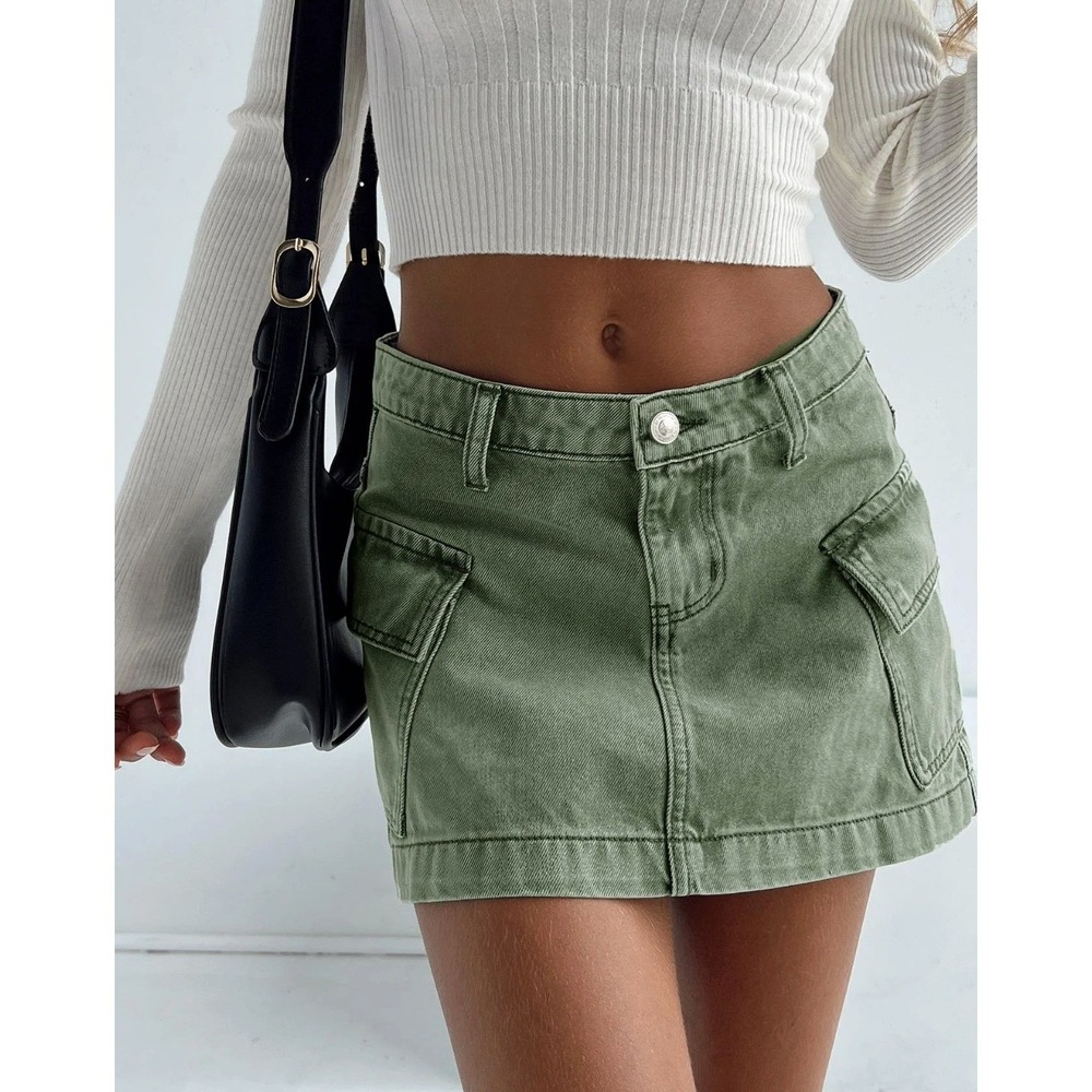 Princess Polly Zakai Cargo Denim Mini Skirt Y2K Streetwear Indie Green Size 2